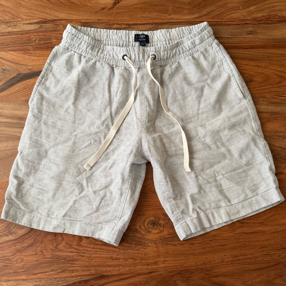 J. Crew Men’s Stadium Short Gray Striped Linen Cotton Blend